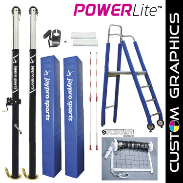 PowerLite Volleyball System Deluxe Package with Custom Graphics (3 in. Floor Sleeve) - NFHS, NCAA, USVBA Compliant